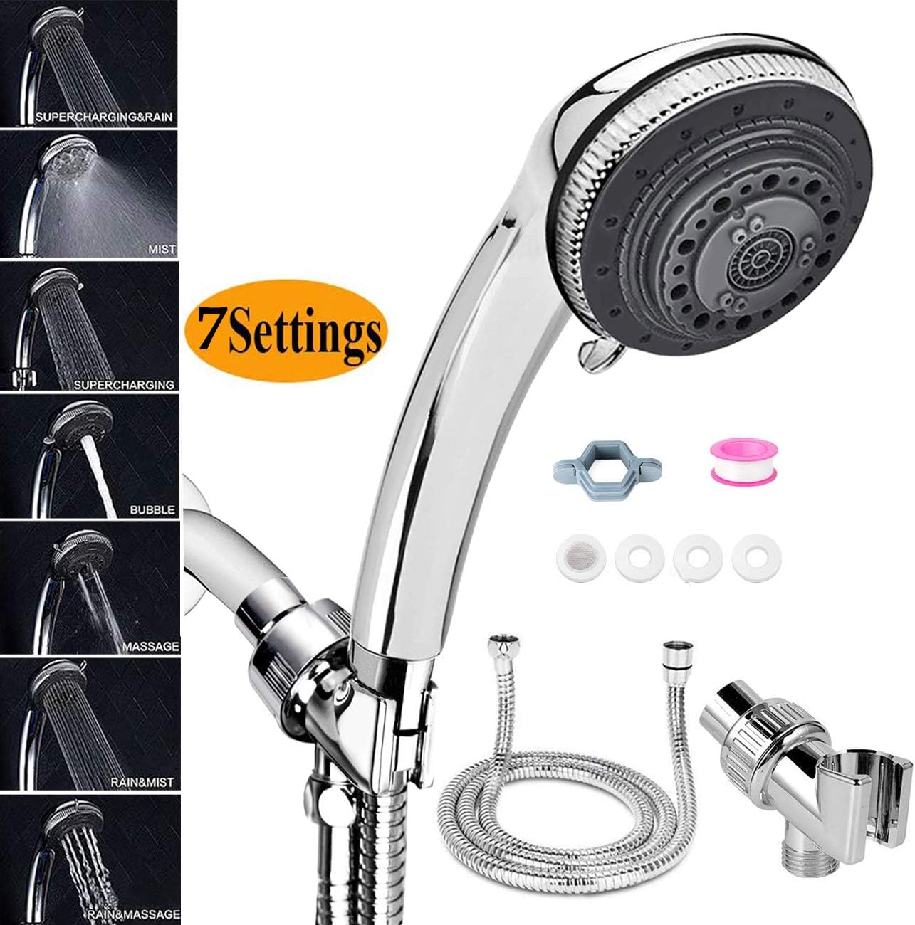 Handheld Showerheads, 7 Spray Settings High Pressure Hand held Shower