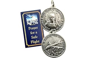 Westmon Works Our Lady of Loretto Italian Medal Set Prayer for a Safe Flight Patroness of Aviators with Holy Prayer Card