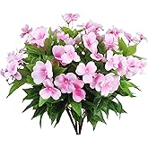 CITYES 4 Pcs Artificial Flowers Outdoor Impatiens UV Resistant Silk Impatiens Flowers Pink Faux Flowers Impatiens Bushes Artificial Impatiens for Pot Patio Lawn Garden Hanging Basket Porch Decor
