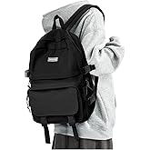 weradar All Black Backpacks For School Teens Boys Girls,Cute Bookbag,Lightweight College Backpack For Women Men,Waterproof Middle School Bag Casual Travel Daypack