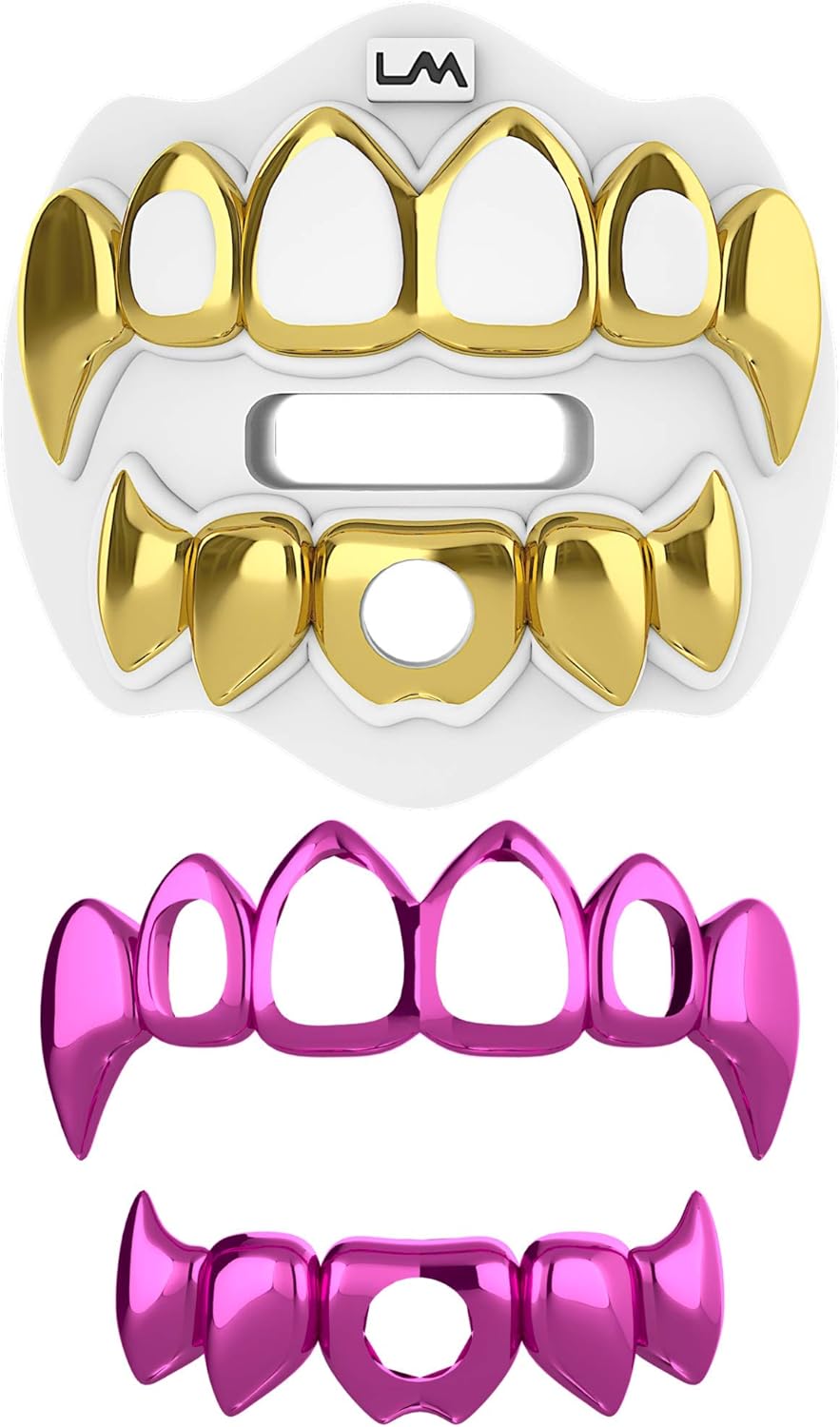 Loudmouth Football Mouth Guard | 3D Chrome Grillz Adult & Youth Mouth Guard | Mouth Piece for Sports | Maximum Air Flow Mouth Guards | Lip and Teeth Protector (3D Grillz - Chrome Black/Gold) : Sports & Outdoors