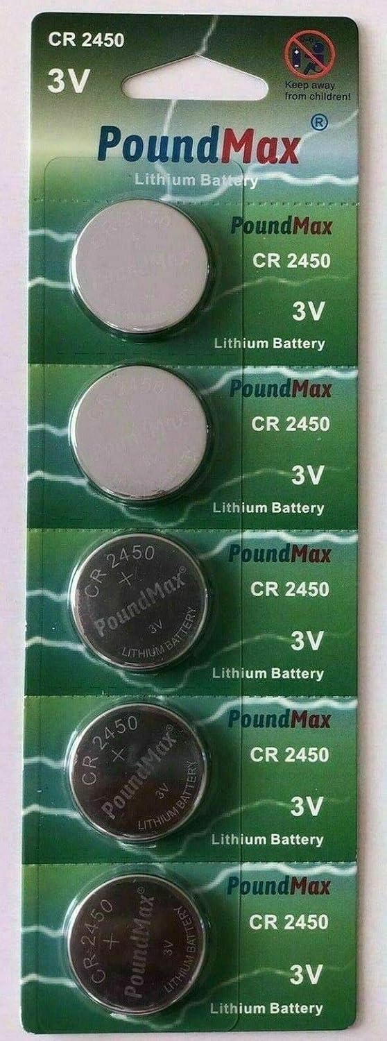 5 x PoundMax 2450 CR2450 DL2450 3V Lithium Coin Cell Batteries, 197-AFG136, Size 20mm Diamter x 1.6mm Depth
