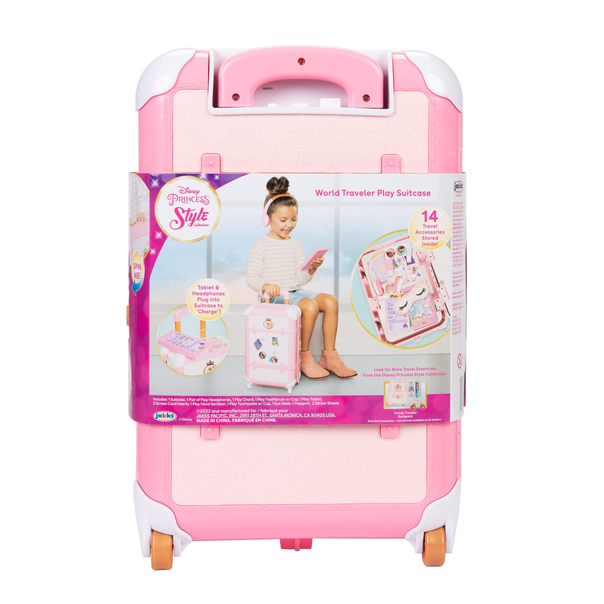 Disney Princess Travel Suitcase Play Set for Girls with Luggage Tag Style Collection, 14 Pretend Play Accessories Pieces Including Travel Passport! for Ages 3+