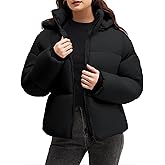 Polu Womens Cropped Puffer Jackets with Removable Hood Lightweight Winter Zip Up Padded Quilted Coat