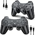 OKHAHA Controller 2 Pack for PS3 Wireless Controller for Sony Playstation 3, Double Shock 3, Bluetooth, Rechargeable, Motion Sensor, Remote for PS3 (With Stripes(Black + Black))