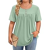 IN'VOLAND Plus Size Tops for Women Short Sleeve Shirts Dressy Casual Tunics to Wear with Leggings Beach Vacation Clothes