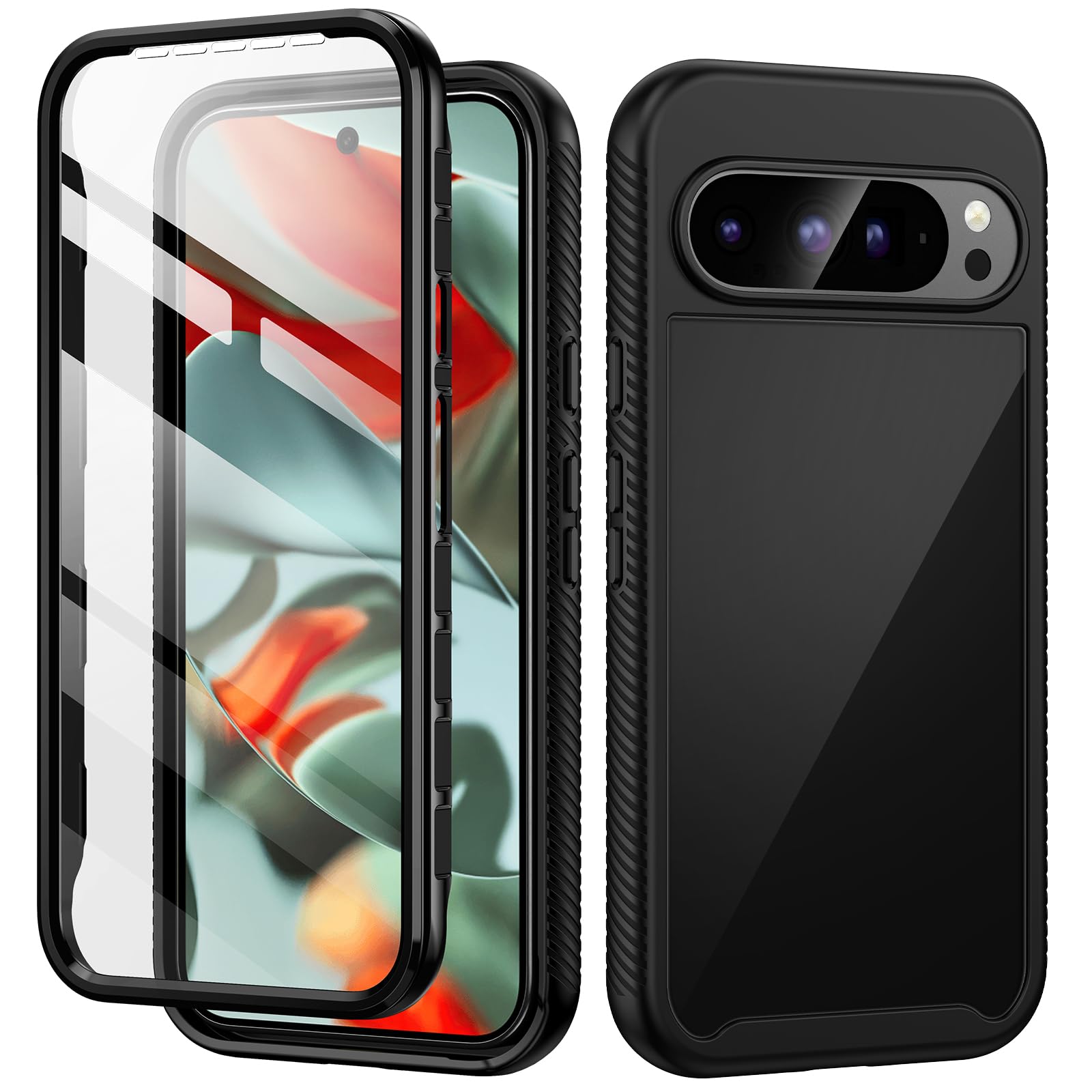 seacosmo for Google Pixel 10 Pro XL Case, Google Pixel 9 Pro XL Cover with Built-in Screen Protector Full Body Shockproof Slim Fit Bumper Phone Case Cover for Pixel 9/10 Pro XL - Black