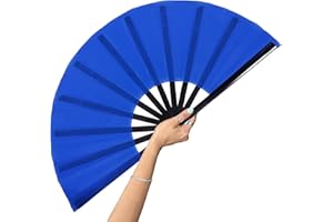 GEGEYA 13inch Large Rave Fan Popping Fan Clacking Fans for Line Dancing,Hand Fans for Women Foldable,Boots on The Ground Fan,Portable for Outdoor,Wedding,Party,Decoration(Blue,1 Pack)