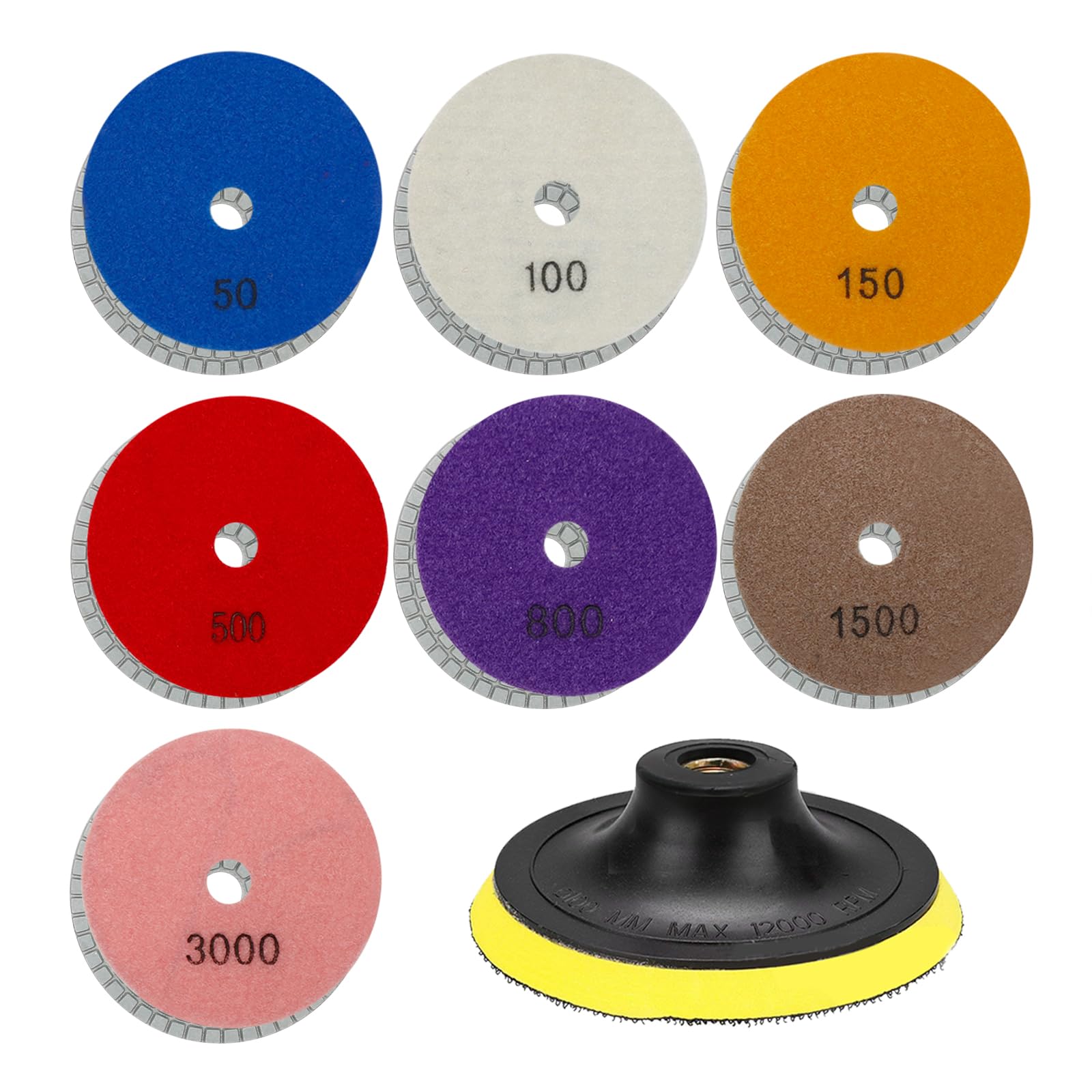 Diamond Rough Discs Diamond Polishing Pads Bonded Discs + 50/100/200/400/800/1000/1500/3000 Polishing Pads for Concrete, Marble, Granite, Stone Polishing Kit