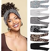 TuTive 6 Pieces Adjustable Headbands for Women Elastic Knotted Boho Headbands For Women Fashion Wide Headband Hair Scarf Headband Yoga Workout Head Bands Hair Accessories Band