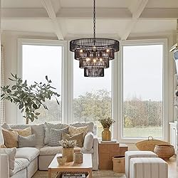 YOMECOO Black Rattan Chandelier Vintage Farmhouse