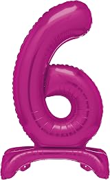 Unique Hot Pink Standing Number 6 Foil Balloon 30 Inches Packaged