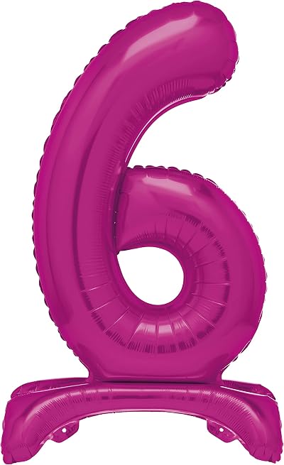 Unique Hot Pink Standing Number 6 Foil Balloon 30 Inches Packaged