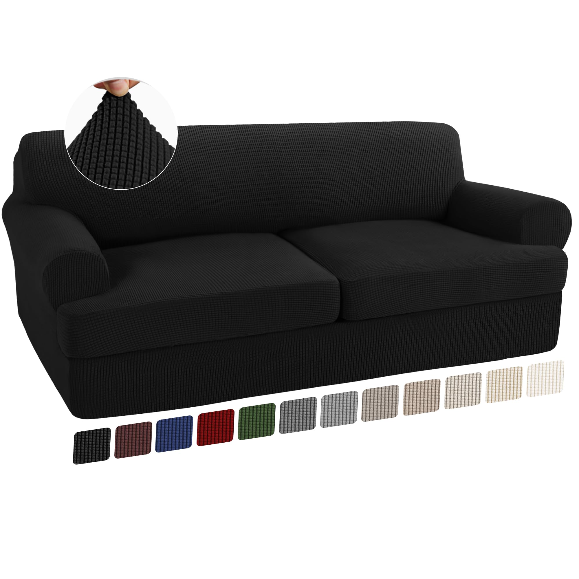 Photo 1 of Turquoize 3 Piece T Cushion Sofa Slipcovers Stretch Couch Cover Furniture Covers with 2 Individual T Cushion Covers, Machine Washable (2 Cushion Sofa, Black)