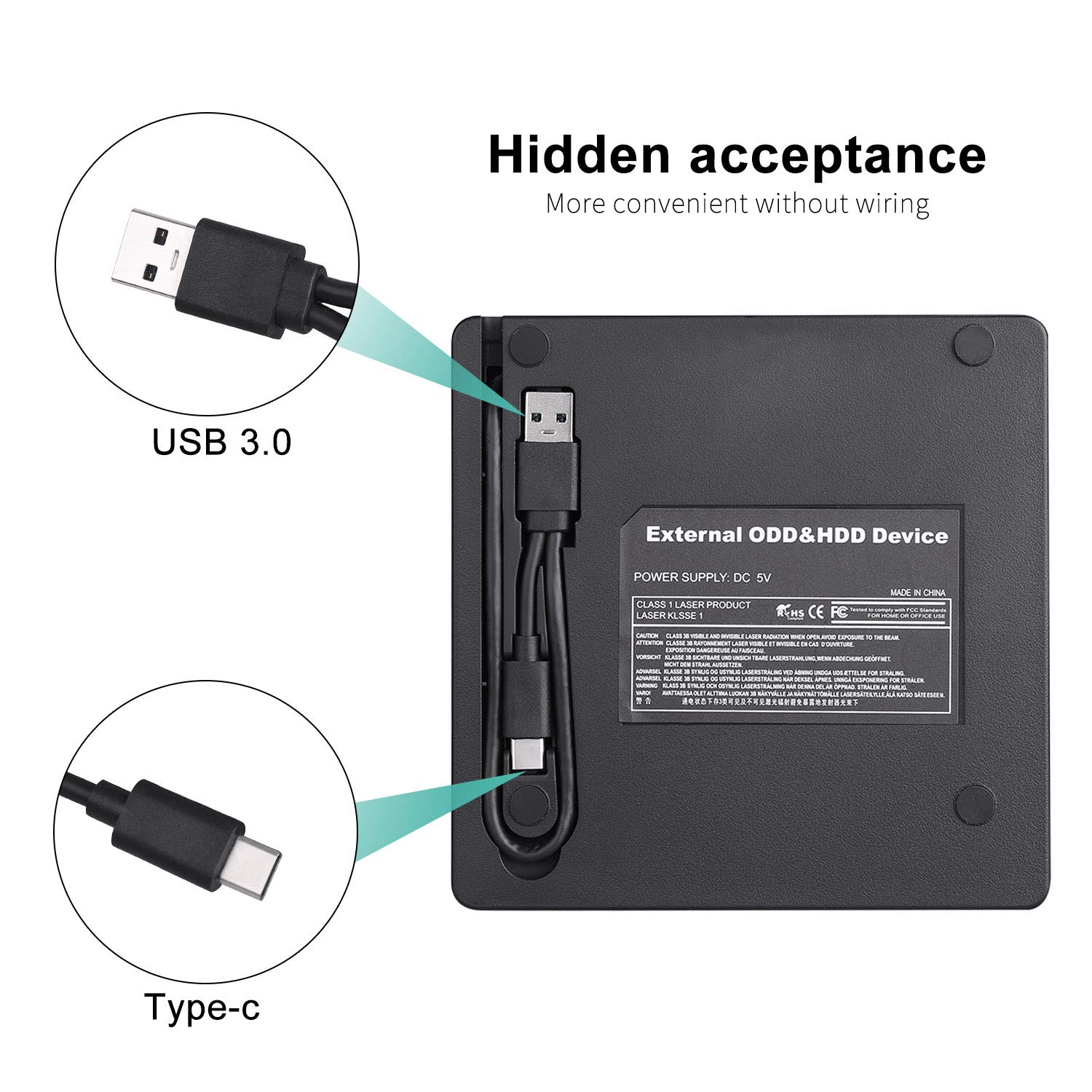 AMIGIK External DVD Drive, USB 3.0 Type C CD Drive, Dual Port DVD-RW Player - Portable Optical Burner Writer Rewriter, High Speed Data Transfer for Laptop Notebook Desktop PC MAC OS Windows 10/8/7