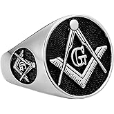 MasonicMan Mens Masonic Square and Compass Triple Sided Stainless Steel Ring Gift Pouch