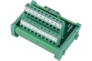 Jienk Screw Terminal Block Power Distribution Module, 25A DIN Rail Mounting Terminal Block Distribution Breakout Board for PLC Servo Power Amplifier (2 in 10 Out)