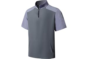 KGGEOO Wind and Water Resistant Cage Jacket Short Sleeve Golf Jacket Quarter Zip Pullover with Sleeve Pocket for Workout