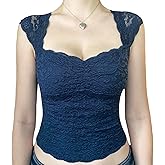 Women's Y2k Fairy Grunge Shirts See Through Square Neck Lace Tops Vintage Goth Aesthetic Shirt Coquette Clothes