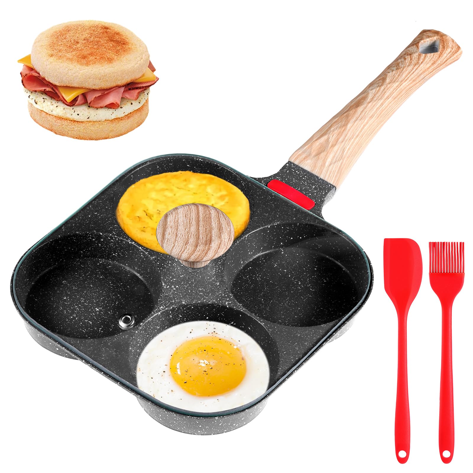 Photo 1 of Tucnoeu 4-Cup Non Stick Egg Frying Pan Set with Silicone Scraper Oil Brush, Healthy Fried Egg Cooker, Breakfast Skillet Suitable for Pancake, Sandwiches, Gas Stove & Induction Cookware
