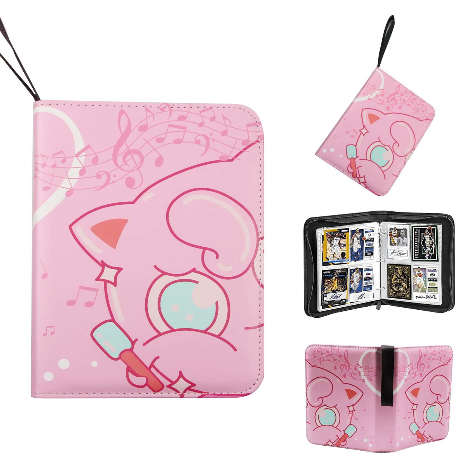 BOUDOI Trading Card Binder, PU Leather Cards Holder with Zipper Fits 400 Cards with 50 Removable Sleeves Book Folder Storage Organizer for Boys and Girls