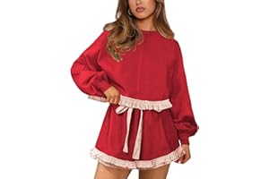 MIYIEONZ Womens 2 Piece Set Crewneck Sweatshirt Ruffle short Sets Fall Fashion cute tennis Matching Lounge Outfits