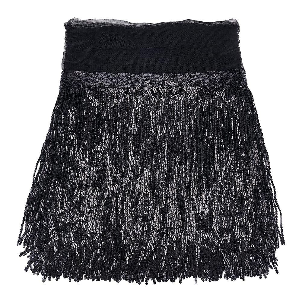 BENECREAT 10 Yard Sequins Fringe Trim, 25cm PVC Sewing Fringe Trim Black Sequin Tassel Sewing Trimming for DIY Craft Performance Costumes Garment Curtain Home Decor