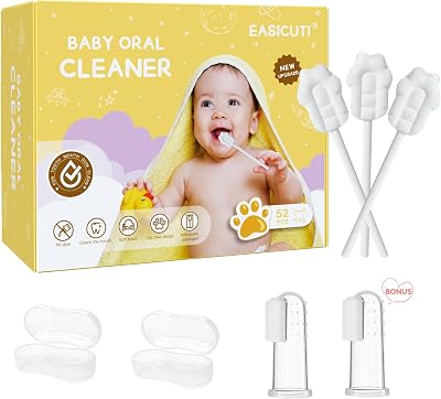 EASICUTI Baby Tongue Cleaner 52Pcs Newborn 2 Finger Toothbrush Gum Cleaner