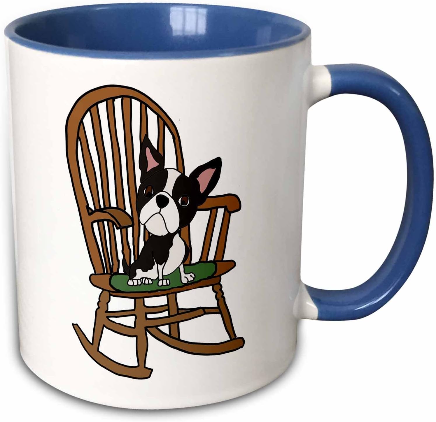 Amazon 3drose オールスマイル アートペット 愉快でキュートなボストンテリア 子犬 ロッキングチェアイラスト 11オンス ツートンブルーマグ Mug 6 3drose 水筒 マグボトル 通販