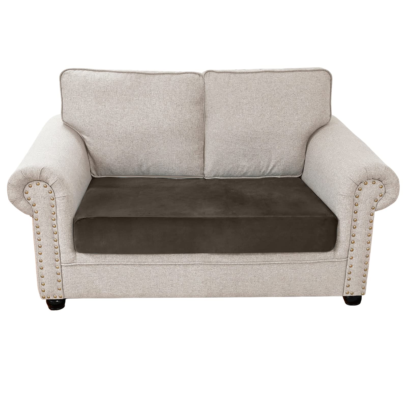 Velvet Sofa Seat Cushion Cover, 1/2/3/4 Seaters L-Shaped Couch Seat Slipcover, Furniture Protector Cover Separated (Khaki,2 Seater)