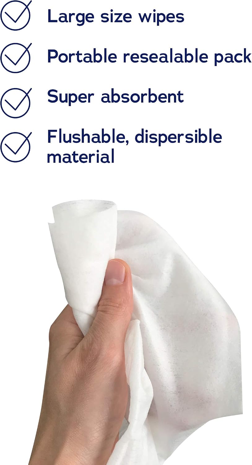 DYMACARE Flushable Wet Wipes | Gentle Biodegradable, Dispersible Fragrance-free Moist Body Cleansing Wipes | with Aloe Vera | 3 Packs (72 wipes in total) - Image 3