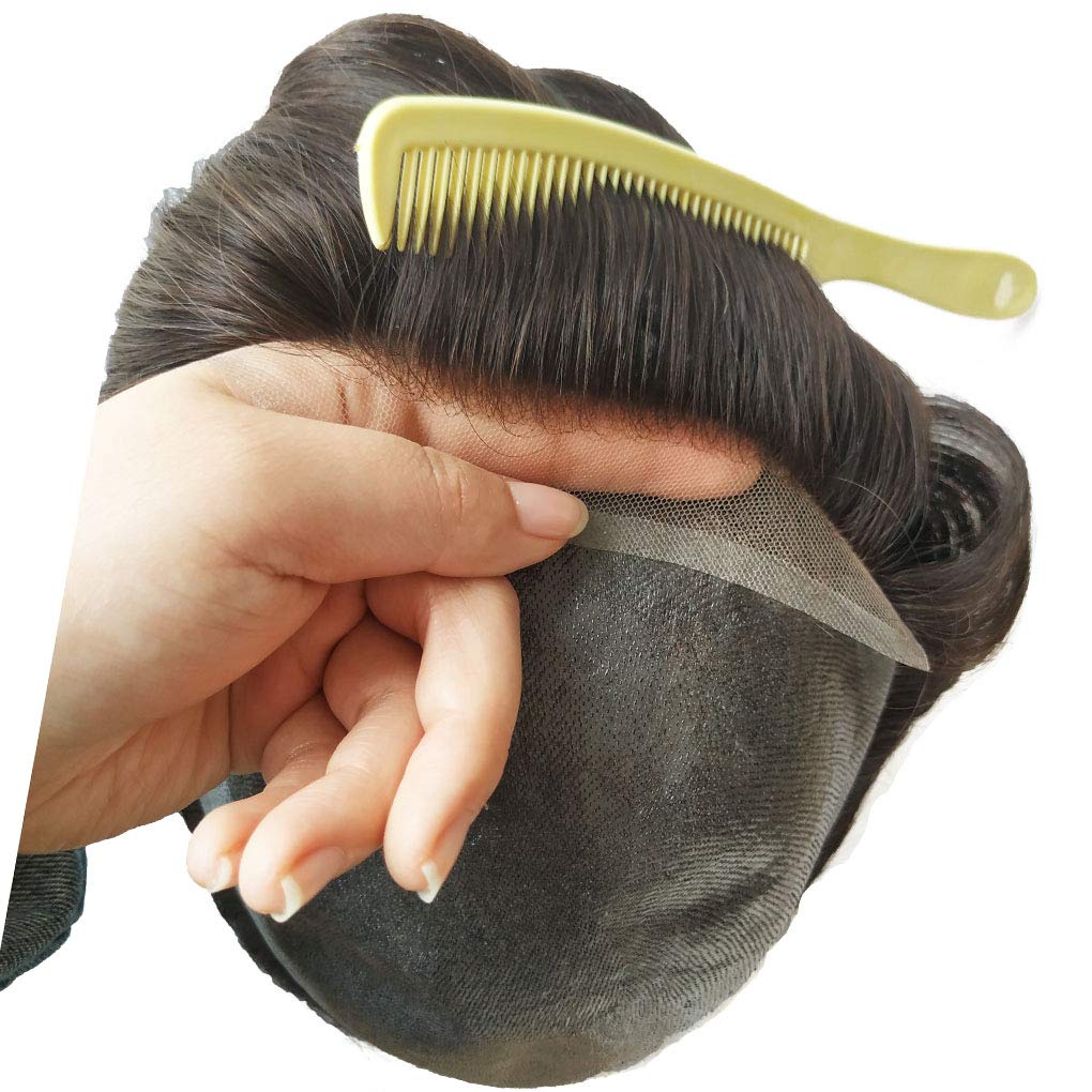 Hairnotion Top Grade Hair Color Off Black 1b# Lace Front Skin Toupee 8"X10" Hair Pieces (1b#)