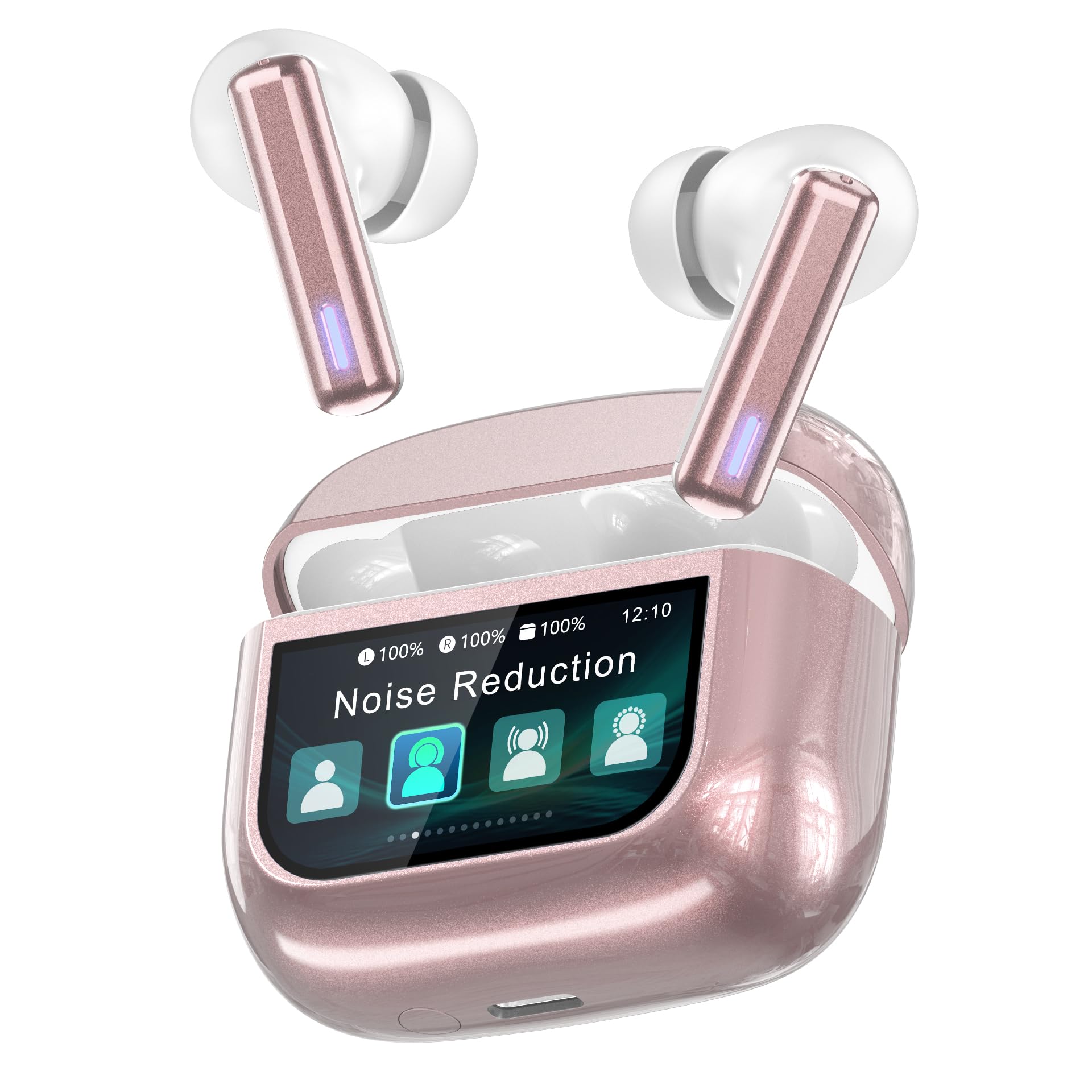 ZIUTY Wireless Earbuds Bluetooth Headphones, ANC/ENC Noise Cancelling, Ear Buds with Multifuntional Touch Screen, 40H Stereo Sound for Sports, IPX7 Clear Calls, 5 EQ for iOS Android (Rose Gold) Image