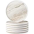 LIFVER Coasters for Coffee Table, Coasters for Drinks Absorbent, Drink Coasters, Housewarming Gift, Home Decor, Set of 6, Farmhouse Coaster Set with Holder, 4 Inches, Sandstone Style