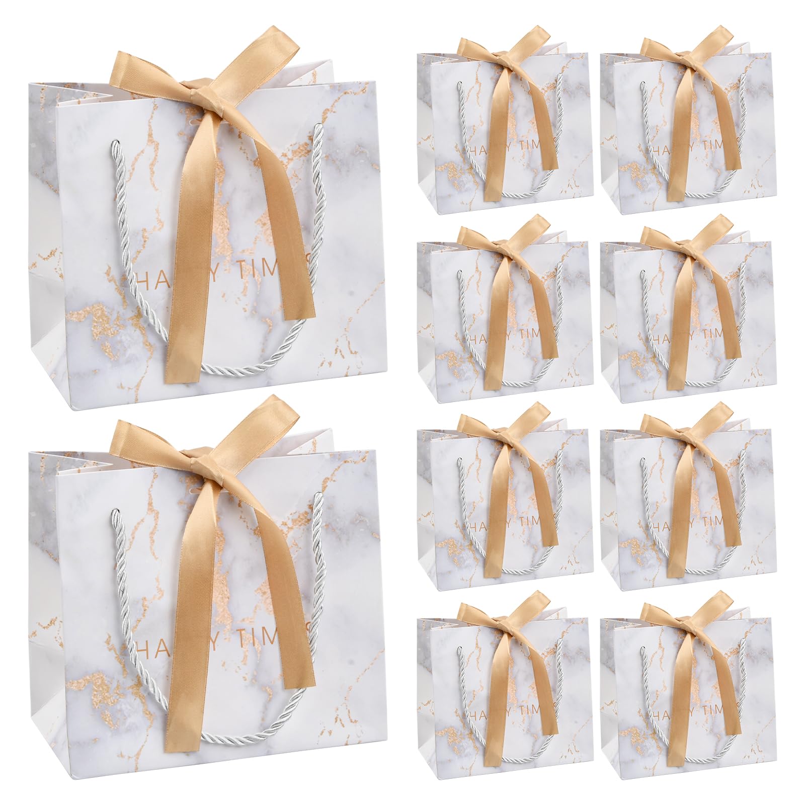 Photo 1 of 10 Pcs Gift Bag for Presents, Paper Bags with Golden Bow Ribbon, Present Gifts Medium, Medium 18 * 16cm Birthday,Weddings,Festival Celebration