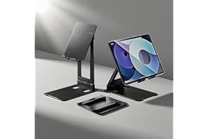 Tablet Holder Solid Sturdy Stand, Phone Holder for Desk,Foldable & Adjustable,360° Swivel Bracket,Compatible with iPhone, iPa