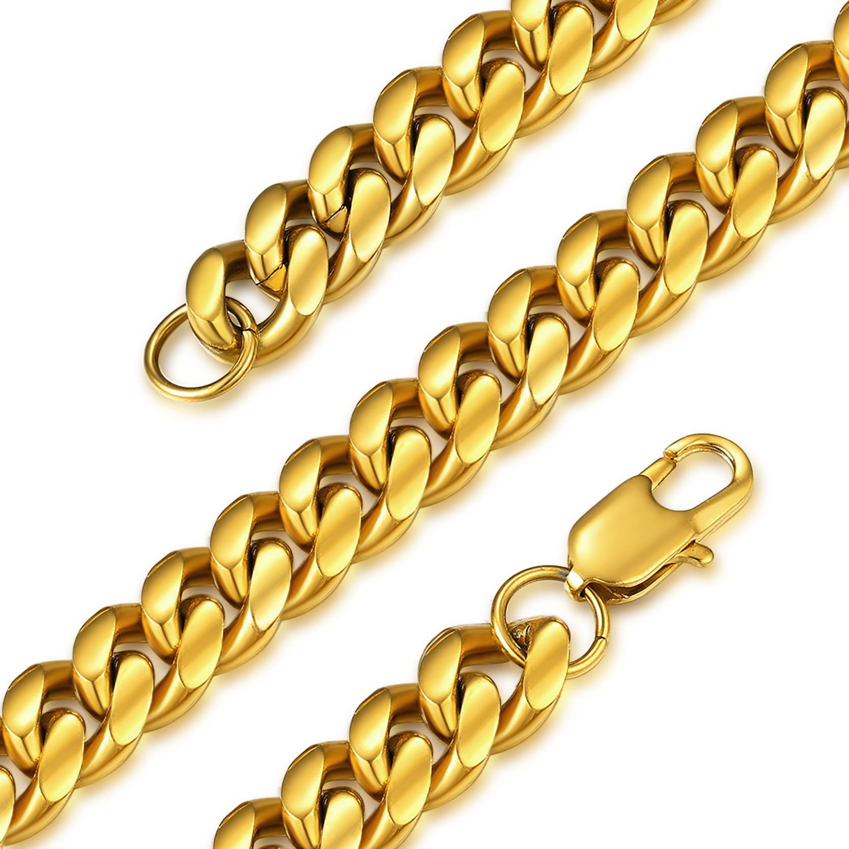 GoldChic Jewelry 10mm Chunky Miami Link Necklace, Gold Chain For Men