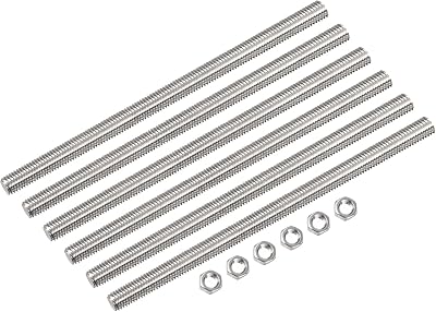 sourcing map M8 x 200mm Threaded Rod 6 Pcs w/ Hex Nuts 304 Stainless Steel