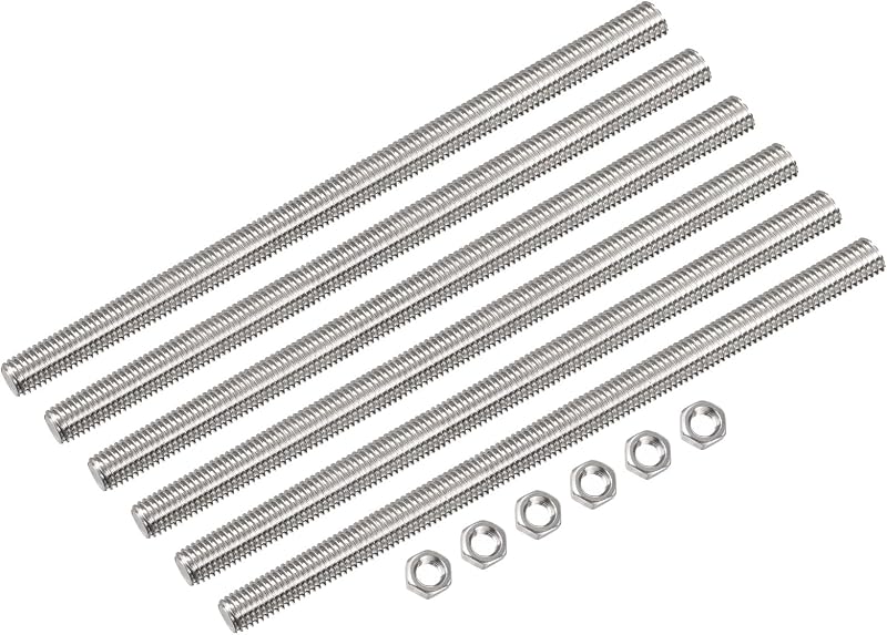 sourcing map M8 x 200mm Threaded Rod 6 Pcs w/ Hex Nuts 304 Stainless Steel