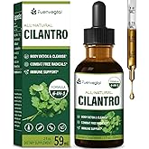 Fuenvegtal Cilantro Drops for Body Detox & Cleanse, Cilantro Tincture Natural Supplement Support Immune with Garlic Dandelion Spirulina Selenium Burdock Blend. 2oz