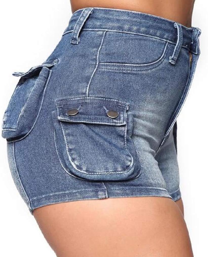 Jotebriyo Women's High Waisted Stretch Butt Lift Bodycon Cargo Shorts