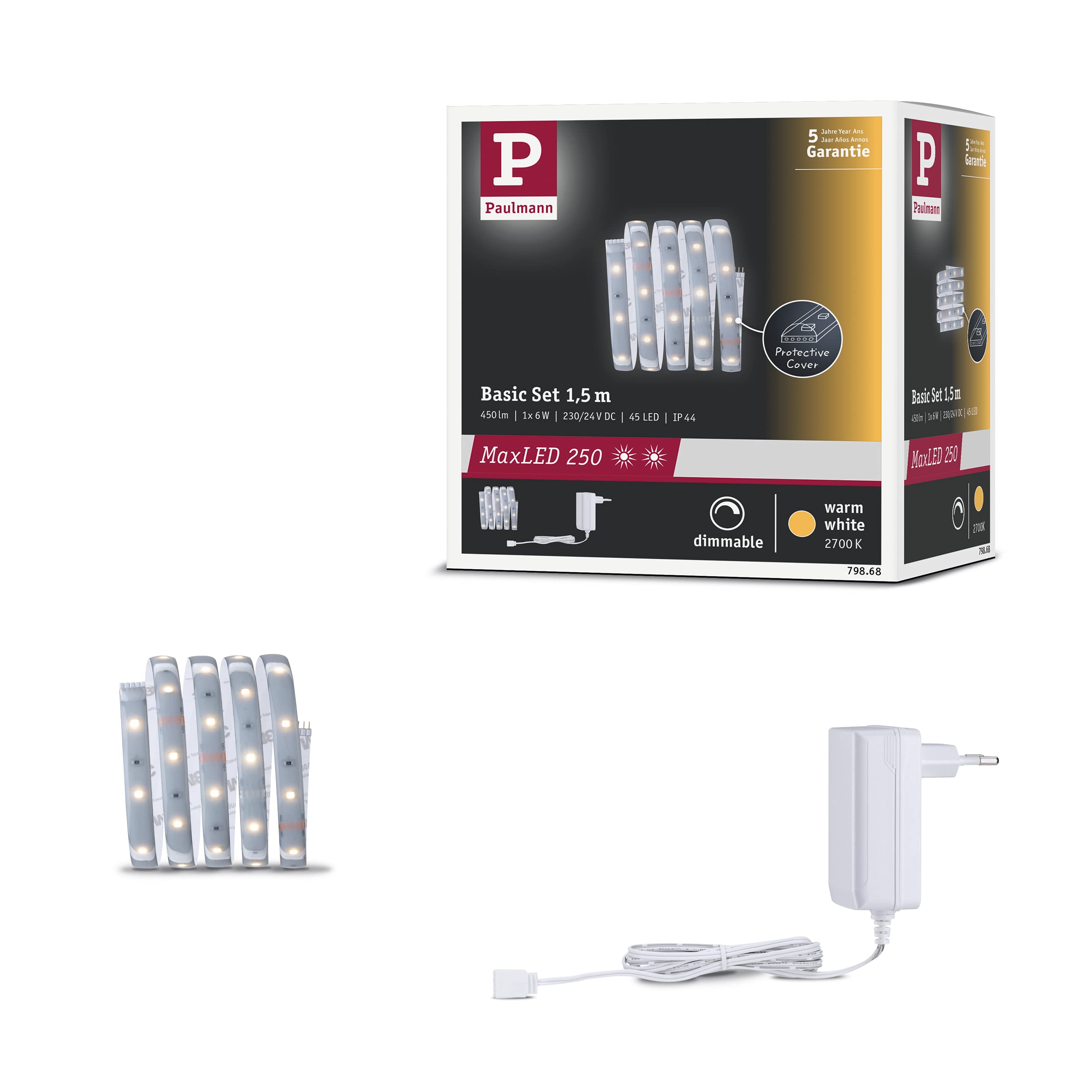 Paulmann 79868 LED Strip MaxLED 250 Basic Set 1.5m Warm White IP44 Protect Cover incl. 1x6 watt Strip Lighting Strip 2700 K