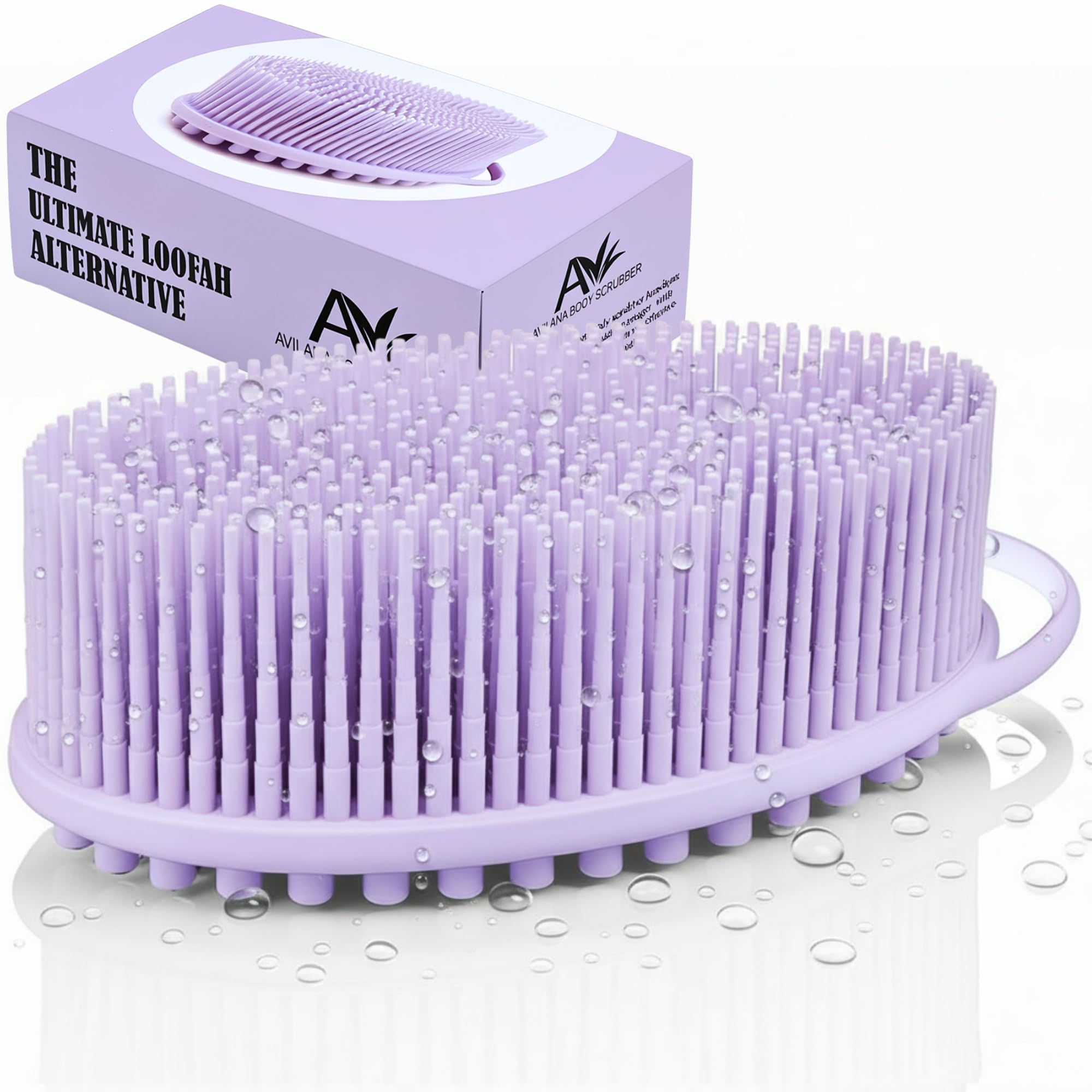 Silicone Body Scrubber for Shower - Gentle Exfoliating Back Scrubber with Soft Bristles - Avilana Premium Dual Sided Bath Brush Massage - Loofah Alternative for Sensitive Skin - Gift Women Men