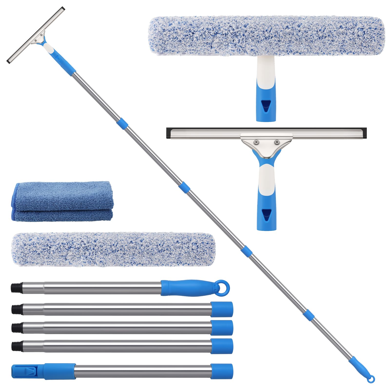 Photo 1 of Mitclear 6.5 Feet Window Cleaning Kit with Extension Poles, Window Cleaner Tool with 14’’ Silicone Squeegee, 14’’ Microfiber Scrubber & Cloth, Window Washing Equipment for Indoor/Outdoor Windows