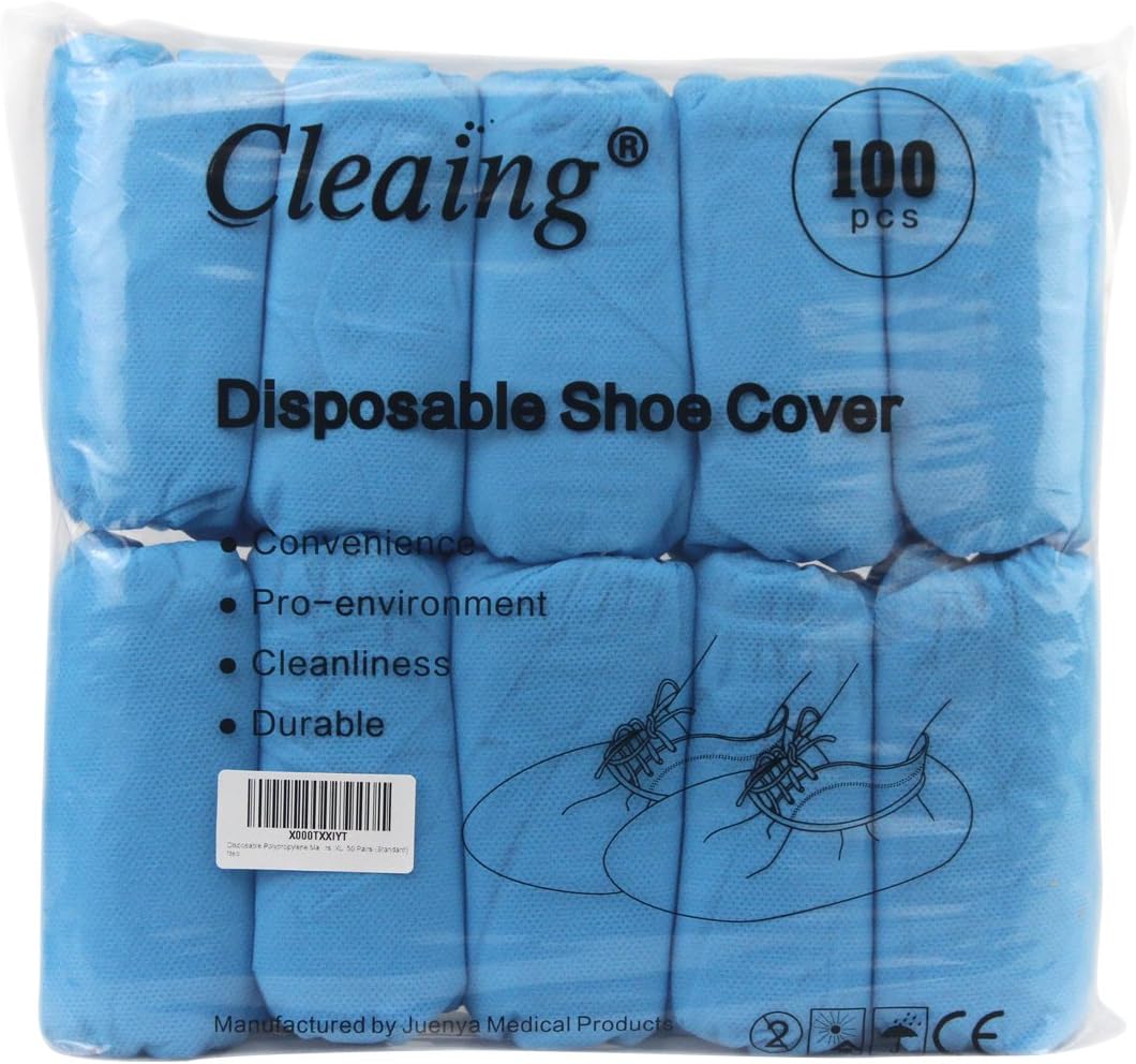 Cleaing Disposable Boot & Shoe Covers (100 Pack, Blue, GSM 35g) One Size Fits All Up to XL