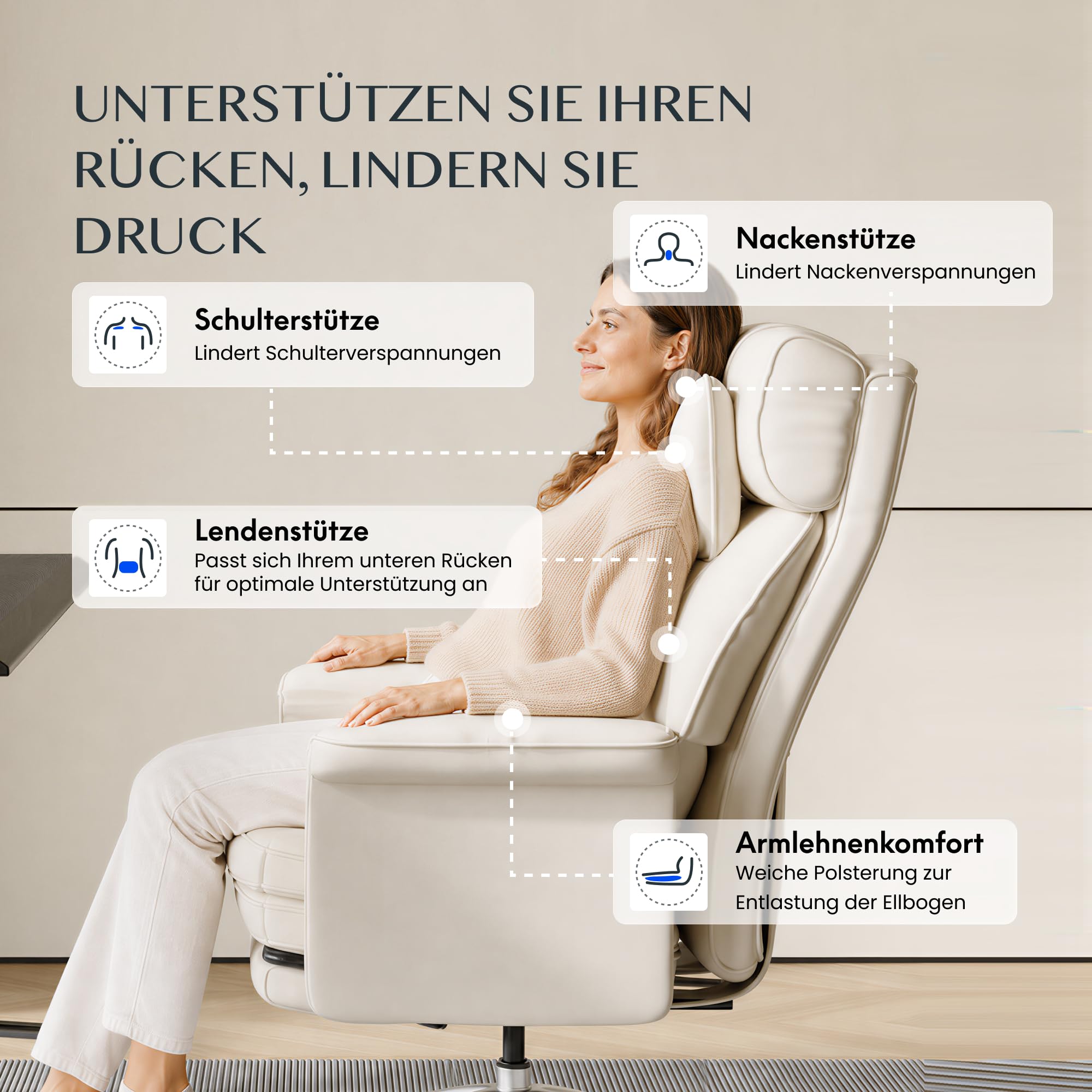 FLEXISPOT Luno Chefsessel Ergonomischer Bürostuhl mit Fußstütze 3