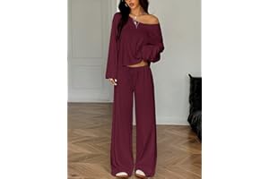 Women's 2-Piece Spring Lounge Set - Off-Shoulder Long-Sleeve Top & Wide-Leg Pants, Casual Relaxed Outfit