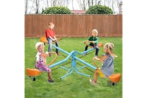 thctvous Outdoor Kids Upgraded Seesaw with 360° Spinning,4 Teeter Totter Seater Kid Play Equipment for Backyard, Boys and Girls Aged 3-10 Years Old