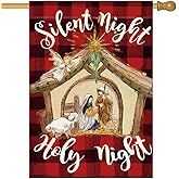 RABUSOFA Christmas Jesus Nativity House Flag 28x40 Inch Double Sided for Outside, Silent Holy Night Buffalo Plaid Winter Holiday Religious Xmas Yard Outdoor Decorative Large Garden Porch Flag Decoration