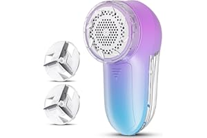 JUEYINGBAILI Fabric Shaver & Lint Remover, Electric Fuzz Remover, AC Adapter or Battery Operated Sweater Shaver, 3 Shave Heights - Removes Clothes Fuzz, Lint Balls, Pills, Bobbles (Purple Blue)
